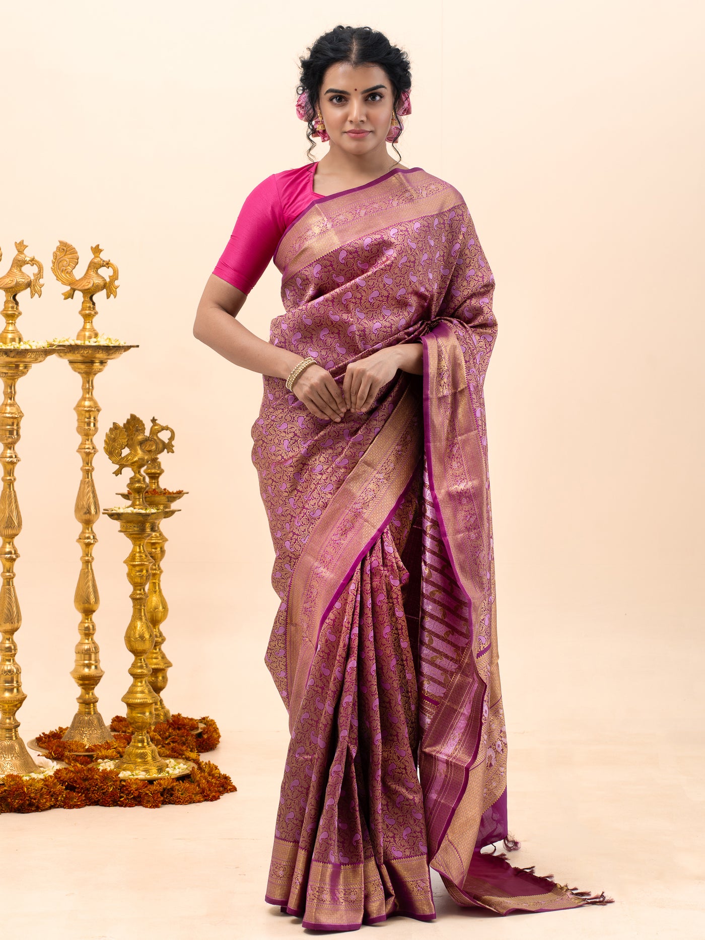 Mulberry Purple Paisley Brocade Pure Kanchipuram Silk Saree