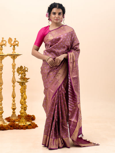 Mulberry Purple Paisley Brocade Pure Kanchipuram Silk Saree