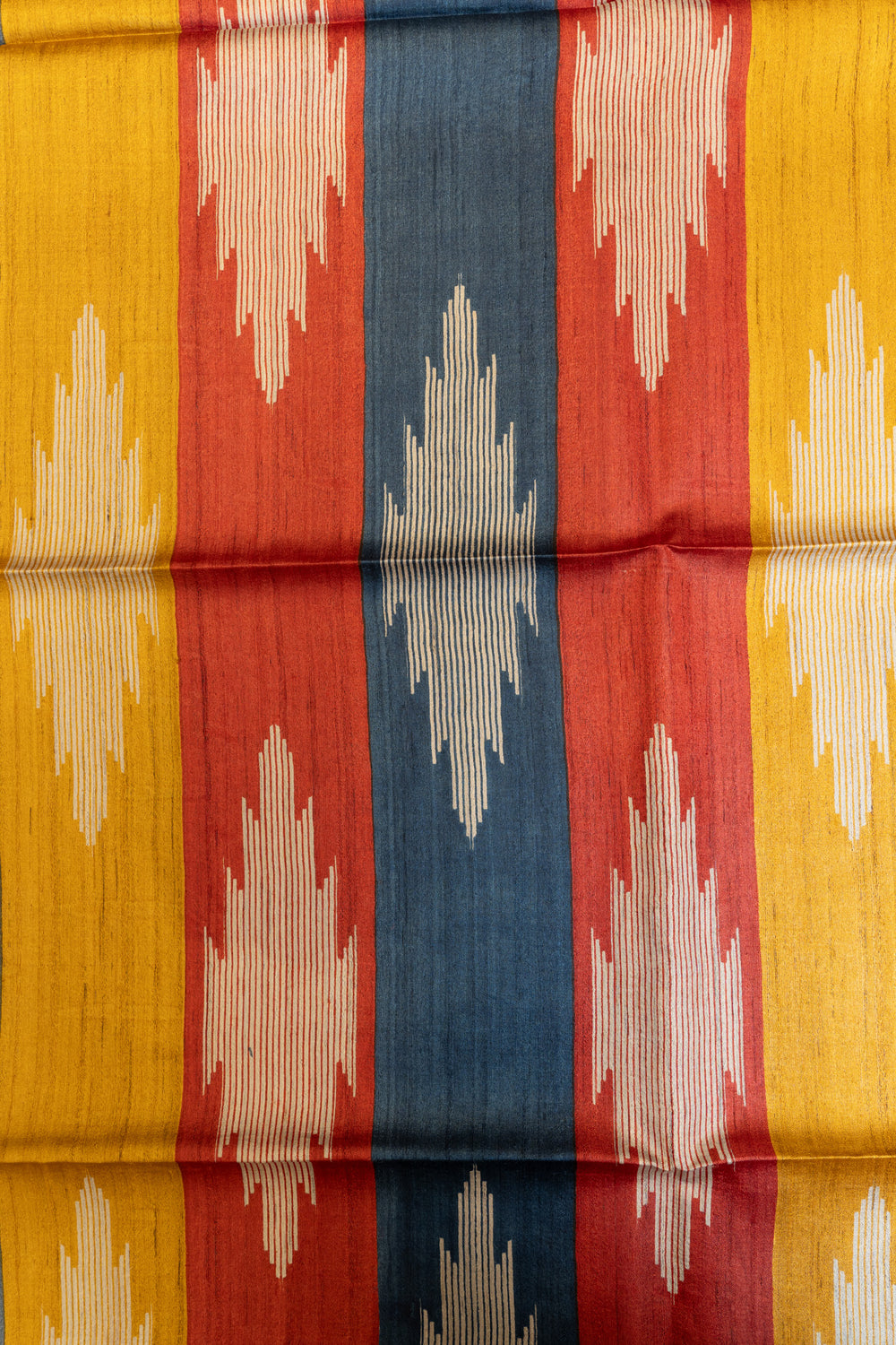 Beige and blue multi temple pure Tussar silk saree