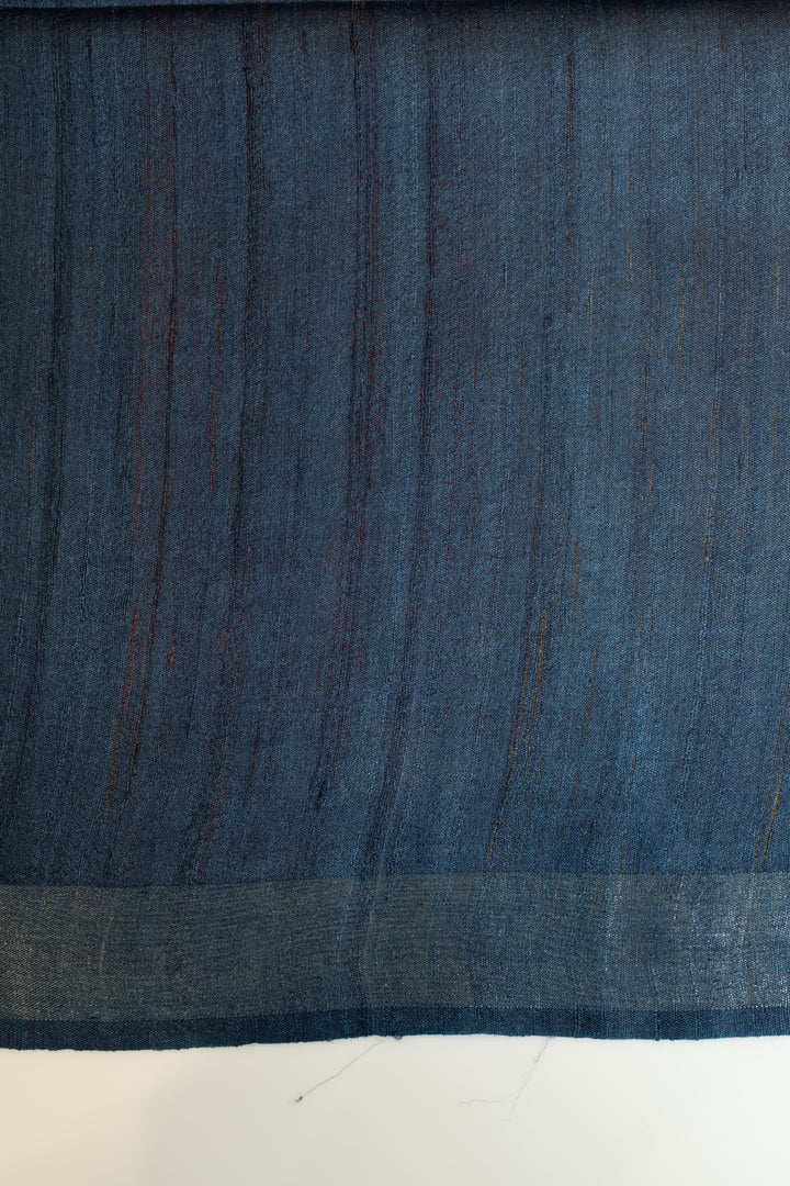 Beige and blue multi temple pure Tussar silk saree