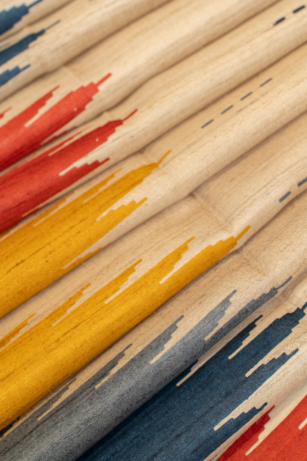 Beige and blue multi temple pure Tussar silk saree