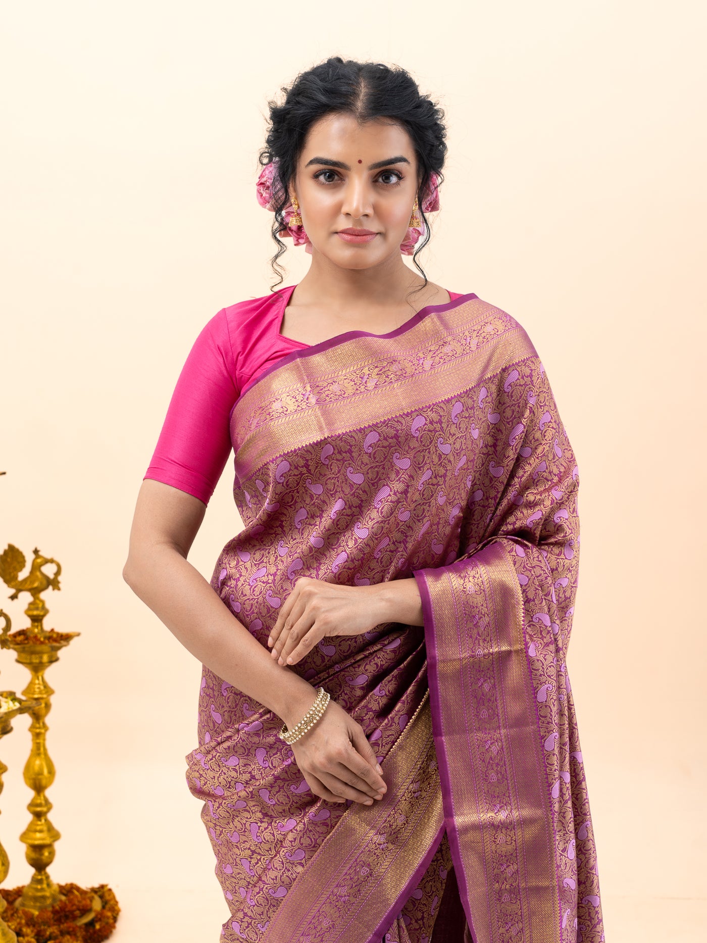 Mulberry Purple Paisley Brocade Pure Kanchipuram Silk Saree