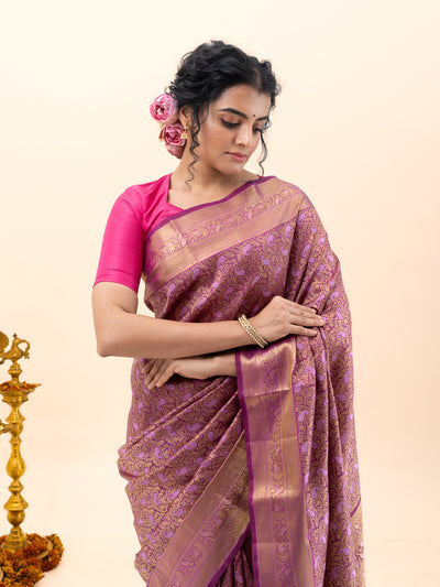 Mulberry Purple Paisley Brocade Pure Kanchipuram Silk Saree