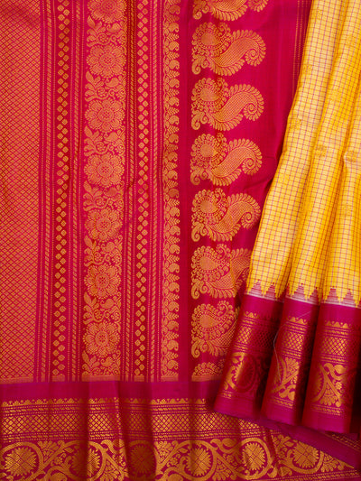 Golden Yellow Pure Gadwal Silk Saree - Clio Silks