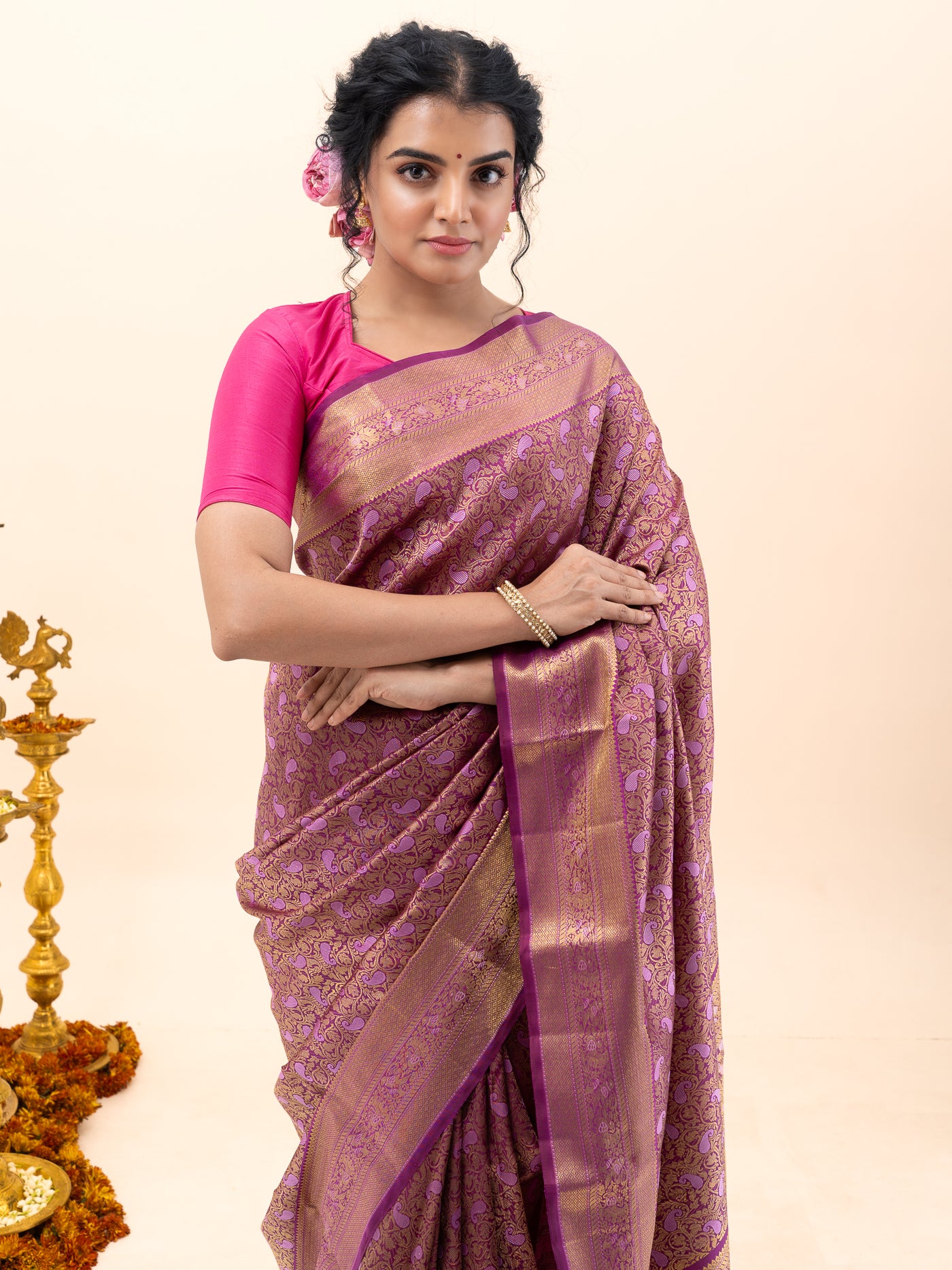 Mulberry Purple Paisley Brocade Pure Kanchipuram Silk Saree