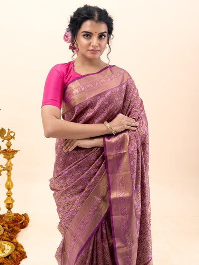 Mulberry Purple Paisley Brocade Pure Kanchipuram Silk Saree