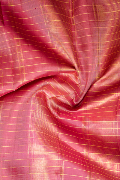 Baby Pink Zari Stripes Pure Kanchipuram Silk Saree - Clio Silks