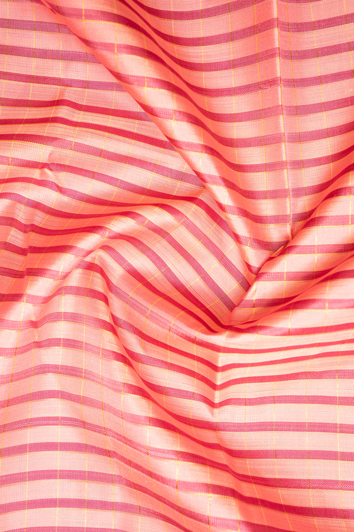 Baby Pink Zari Stripes Pure Kanchipuram Silk Saree - Clio Silks