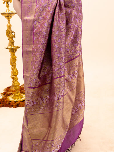 Mulberry Purple Paisley Brocade Pure Kanchipuram Silk Saree