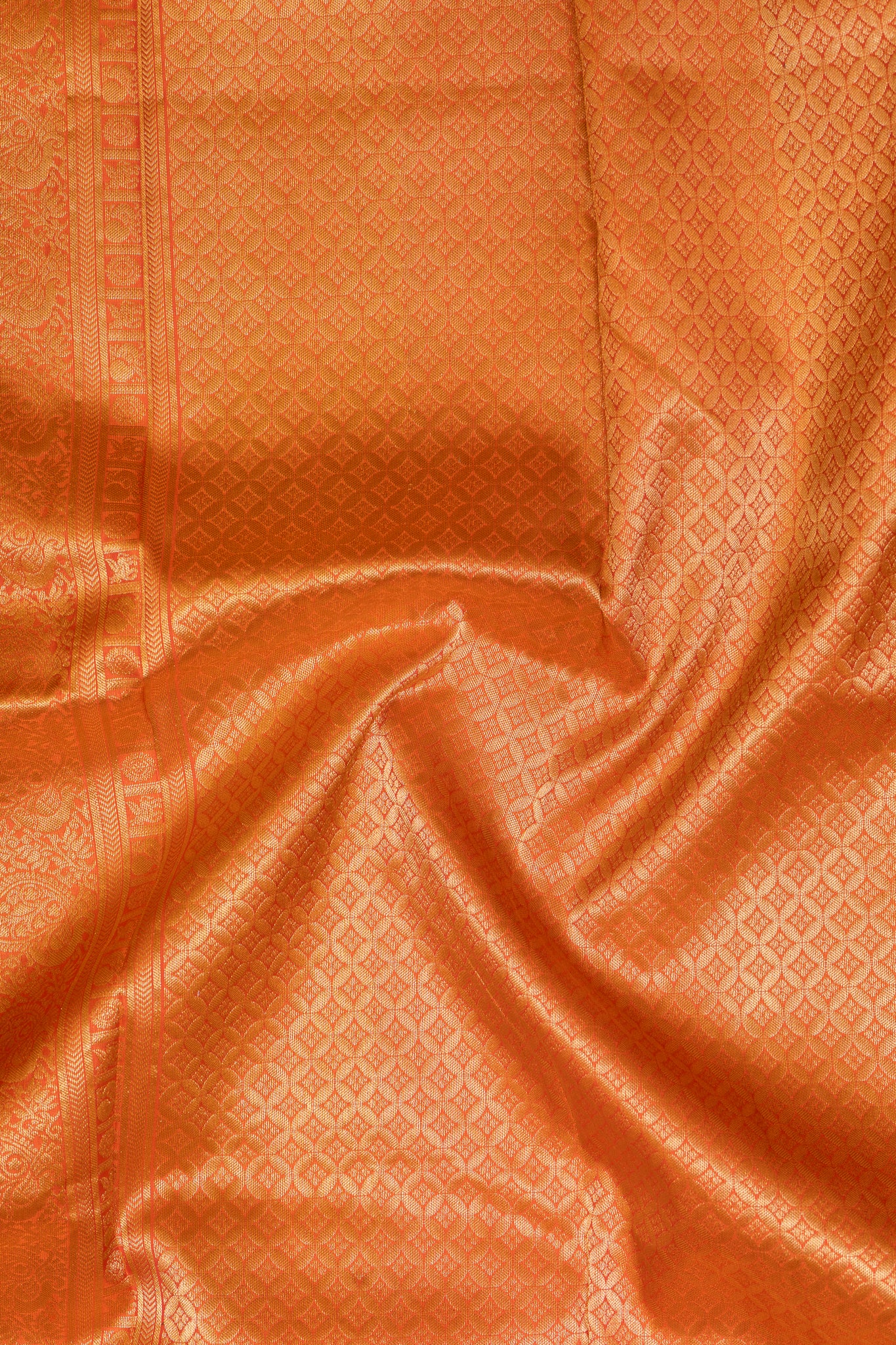Peach Orange Temple Border Pure Kanchipuram Silk Saree - Clio Silks