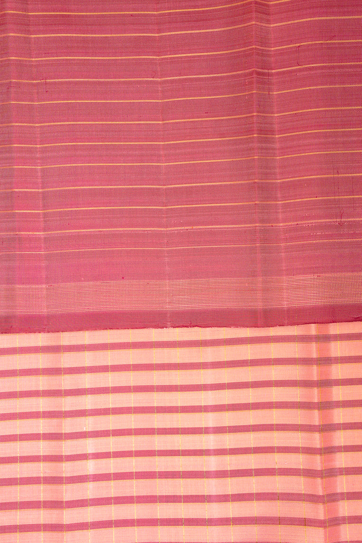 Baby Pink Zari Stripes Pure Kanchipuram Silk Saree - Clio Silks