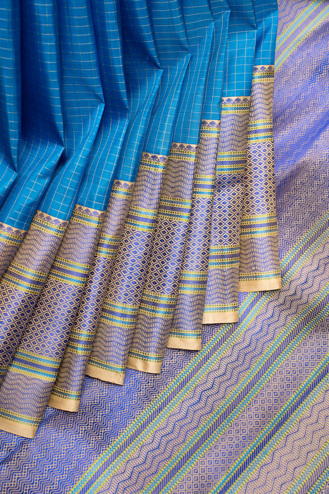 Ocean Blue Without Zari Pure Kanchipuram Silk Saree - Clio Silks