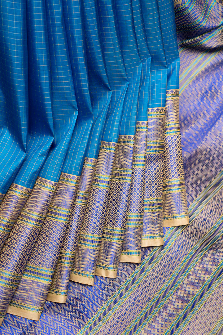 Ocean Blue Without Zari Pure Kanchipuram Silk Saree - Clio Silks