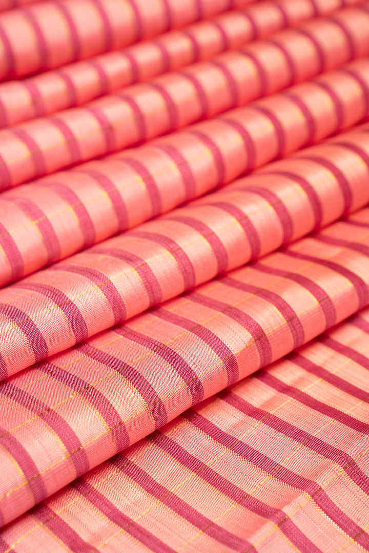 Baby Pink Zari Stripes Pure Kanchipuram Silk Saree - Clio Silks