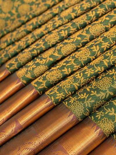 Bottle green floral Kanchipuram silk saree