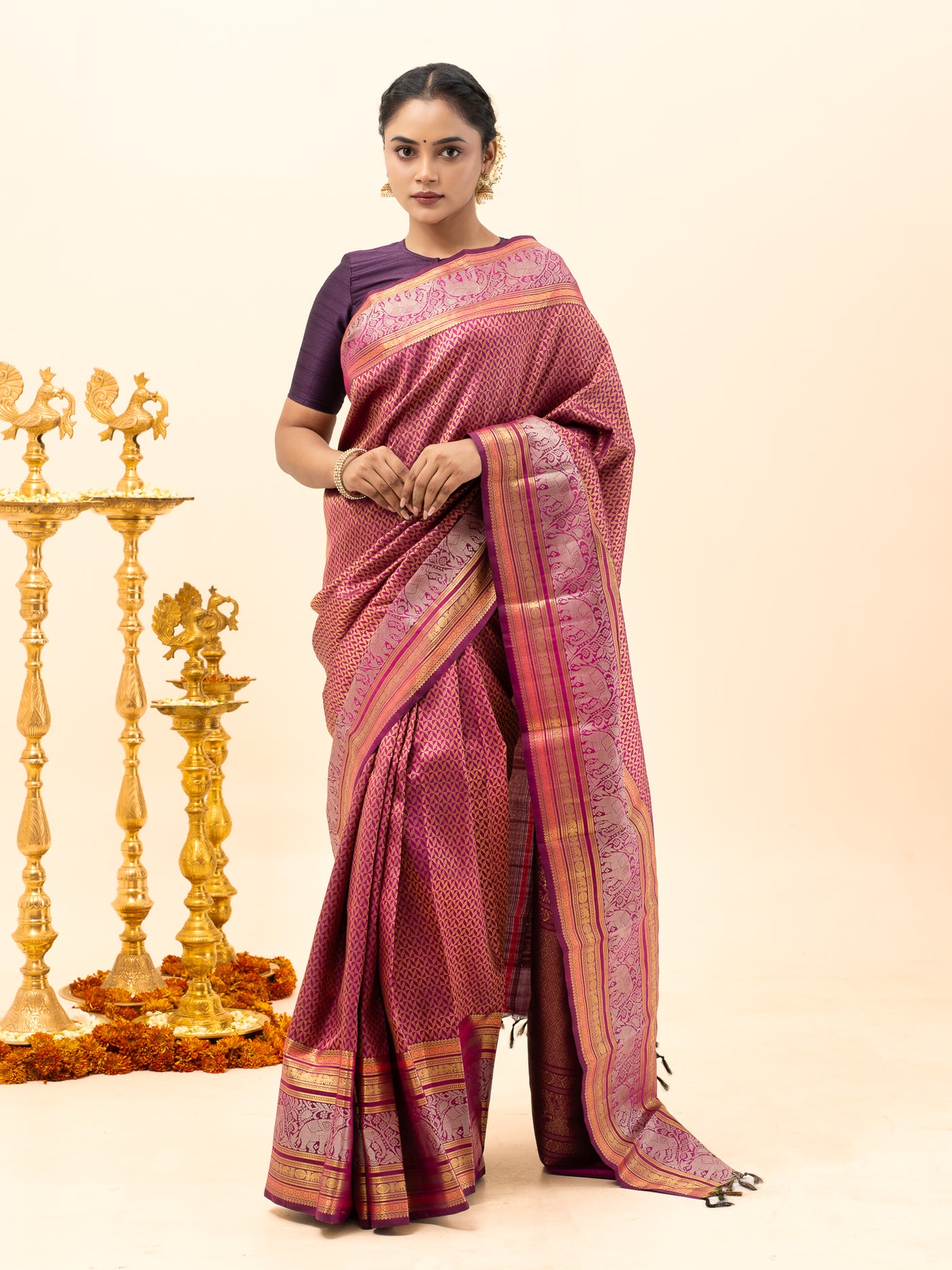 Magenta Diamond Brocade Pure Kanchipuram Silk Saree