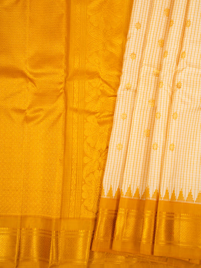 Off White and Yellow Pure Gadwal Silk Saree - Clio Silks