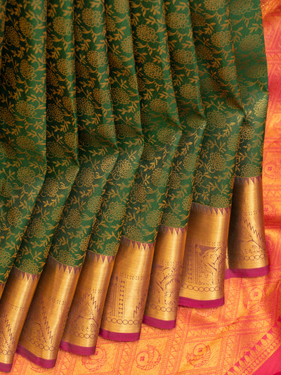 Bottle green floral Kanchipuram silk saree