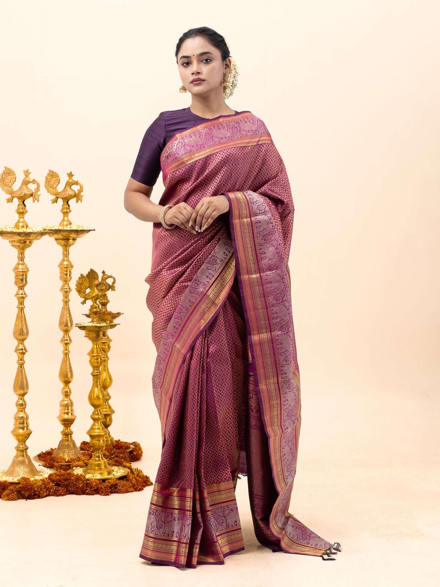 Magenta Diamond Brocade Pure Kanchipuram Silk Saree