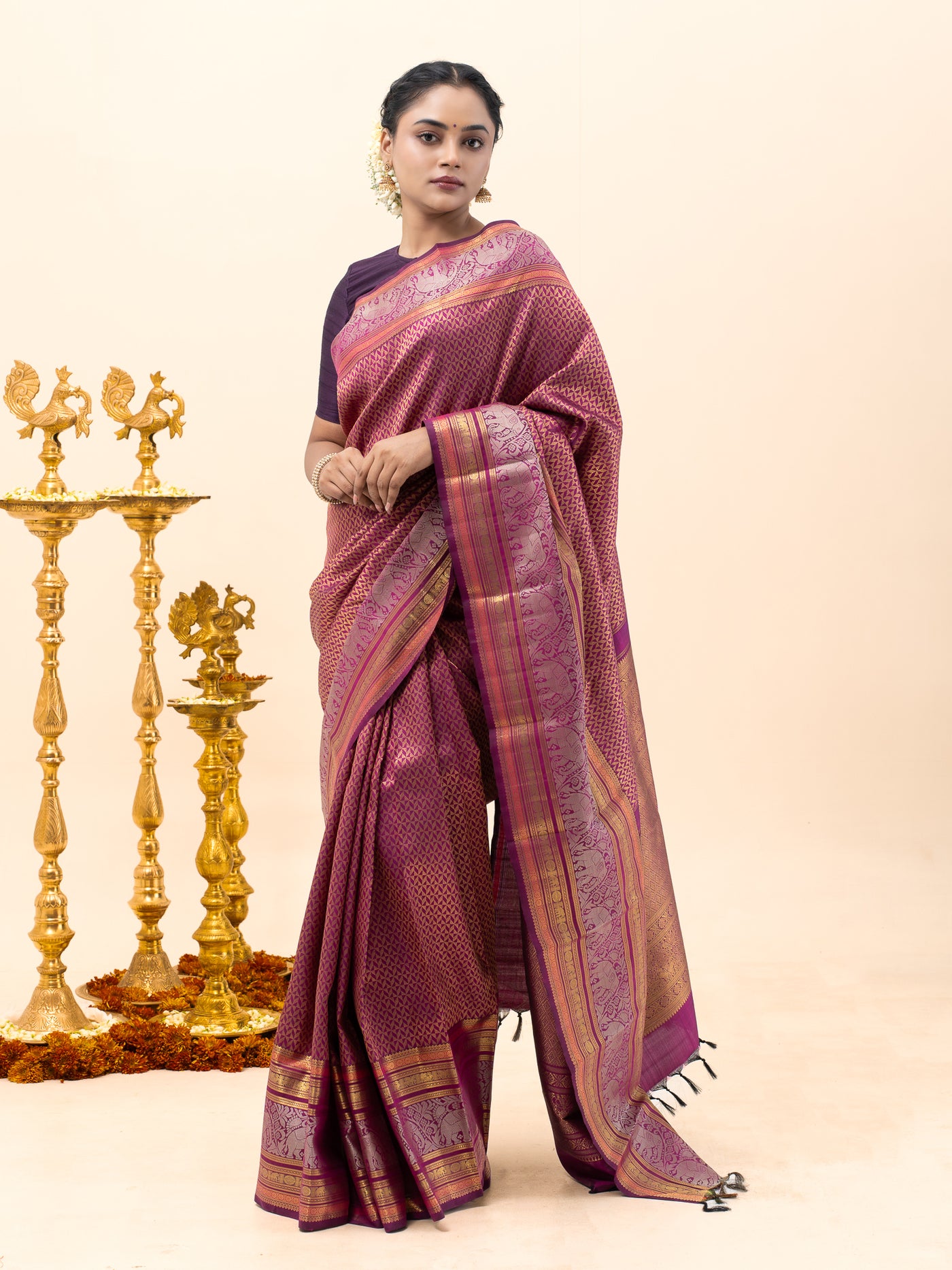 Magenta Diamond Brocade Pure Kanchipuram Silk Saree