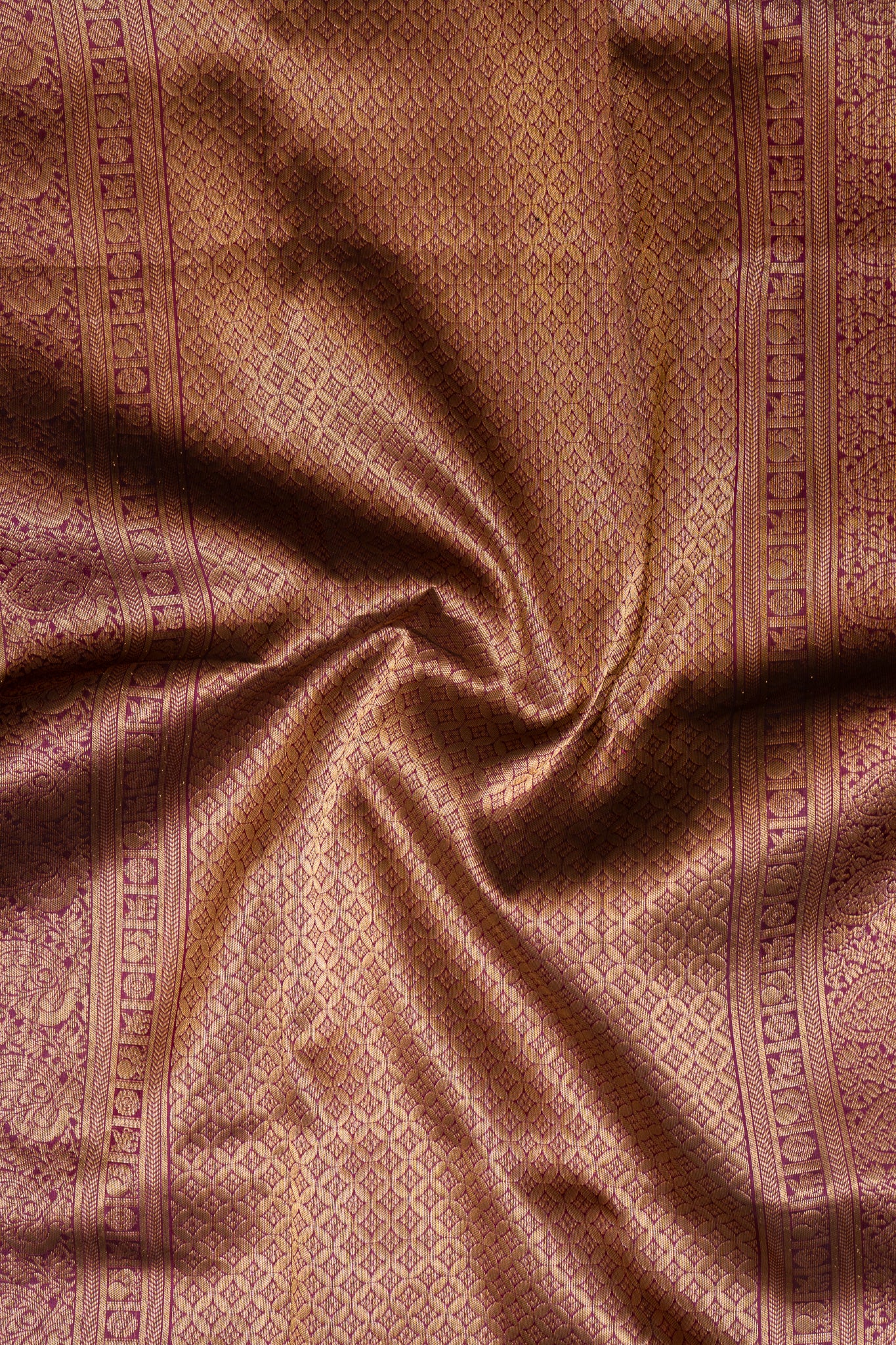 Purple and Gold Temple Border Pure Kanchipuram Silk Saree - Clio Silks