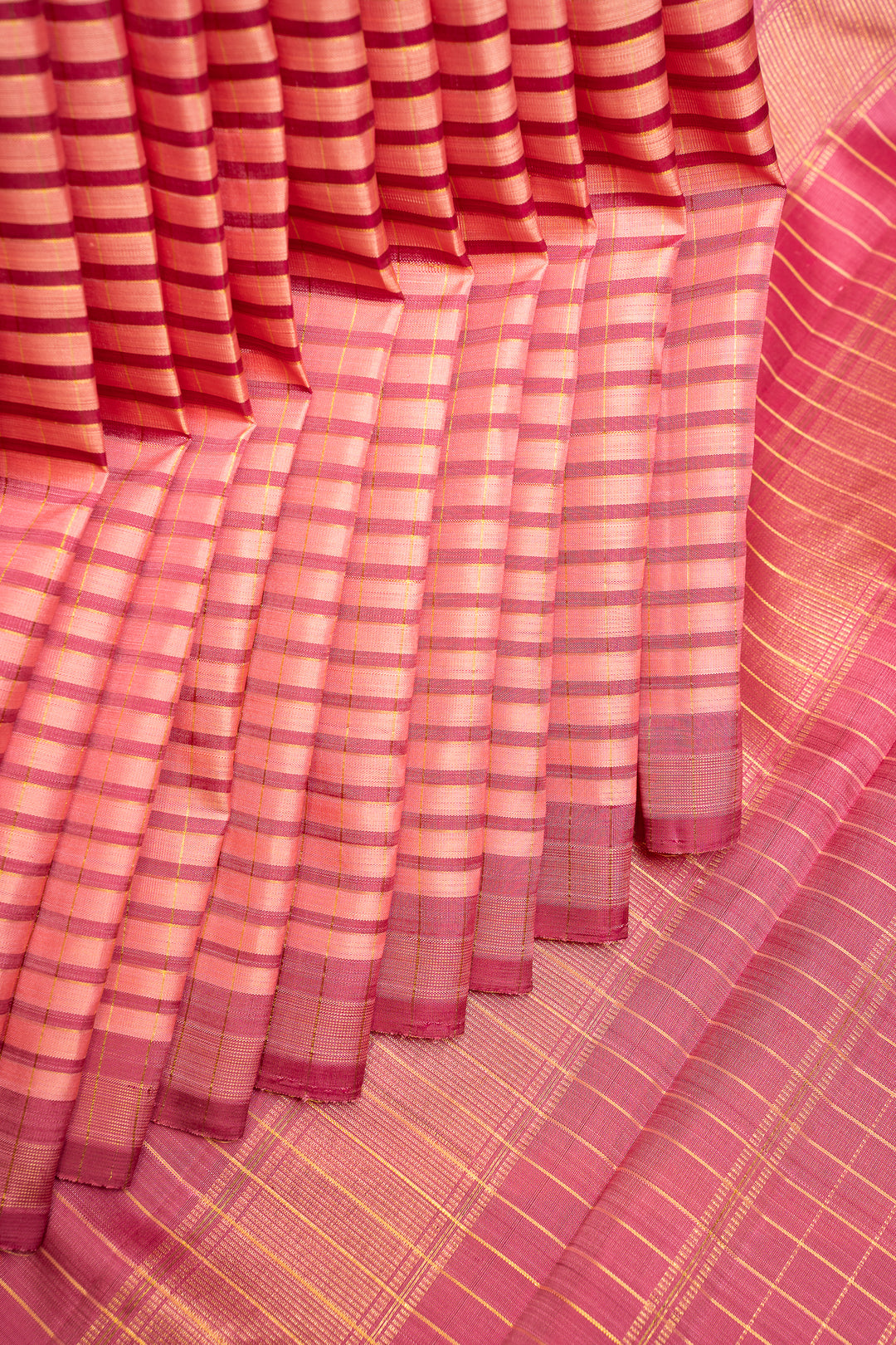 Baby Pink Zari Stripes Pure Kanchipuram Silk Saree - Clio Silks