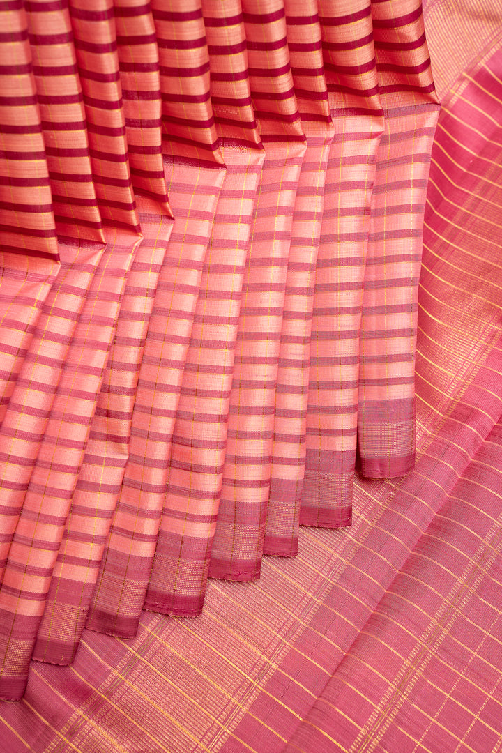 Baby Pink Zari Stripes Pure Kanchipuram Silk Saree - Clio Silks