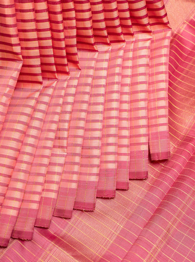 Baby Pink Zari Stripes Pure Kanchipuram Silk Saree - Clio Silks