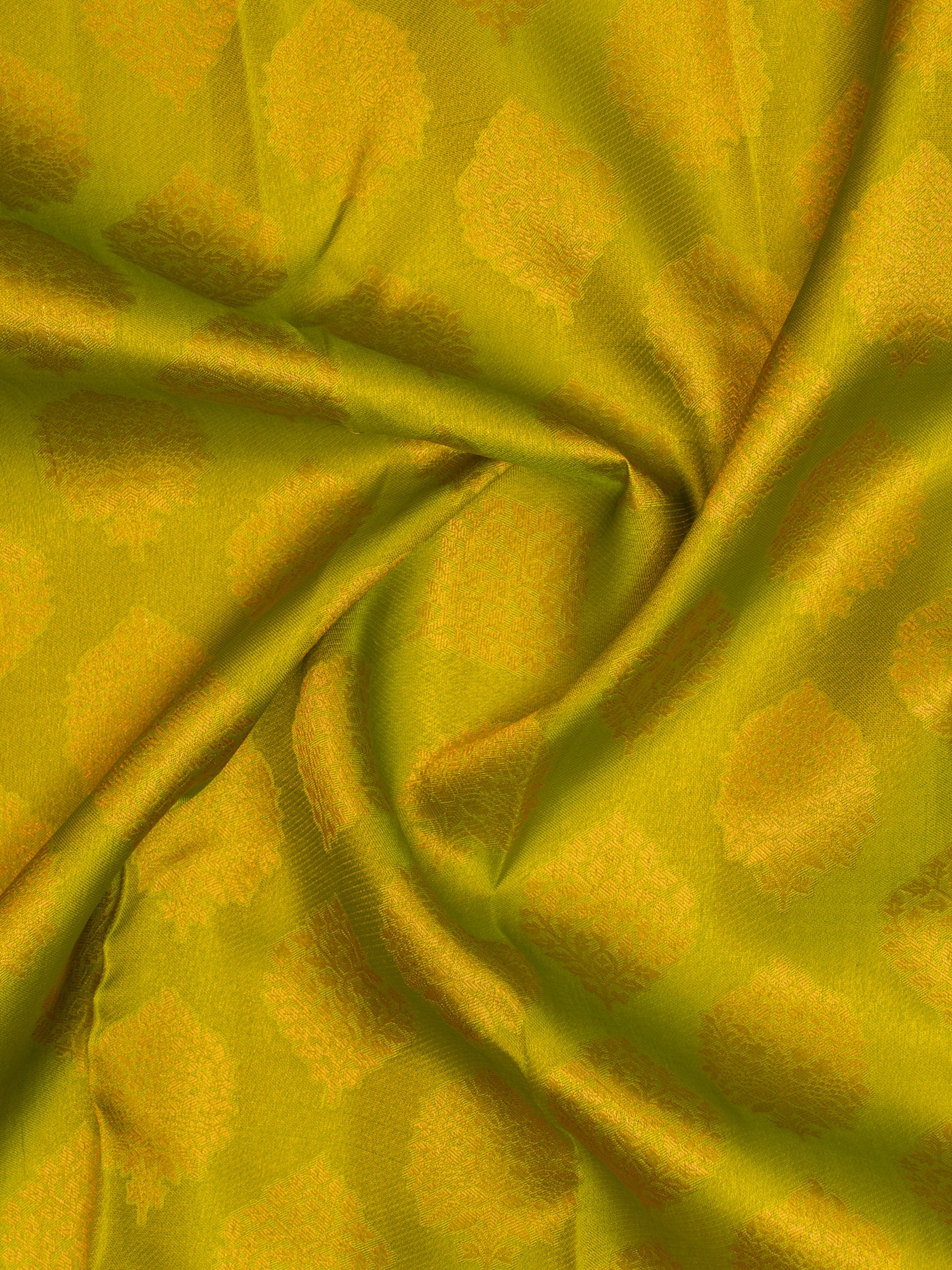 Leaf green and peach brocade Kanchipuram silk saree