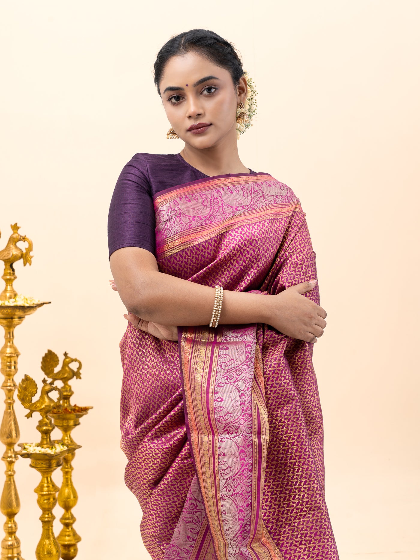 Magenta Diamond Brocade Pure Kanchipuram Silk Saree