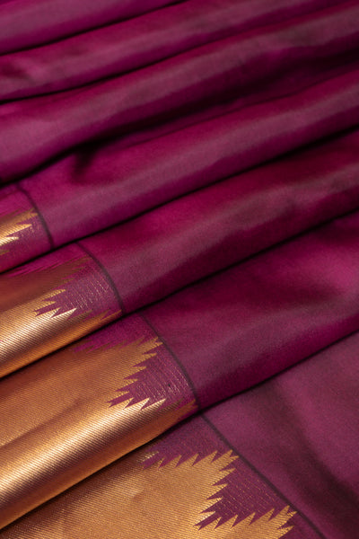 Purple and Gold Temple Border Pure Kanchipuram Silk Saree - Clio Silks