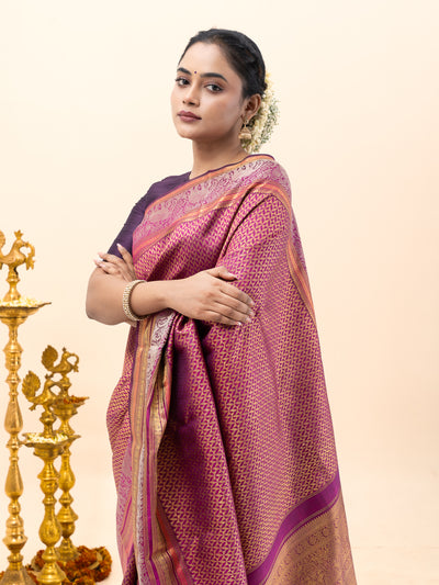 Magenta Diamond Brocade Pure Kanchipuram Silk Saree