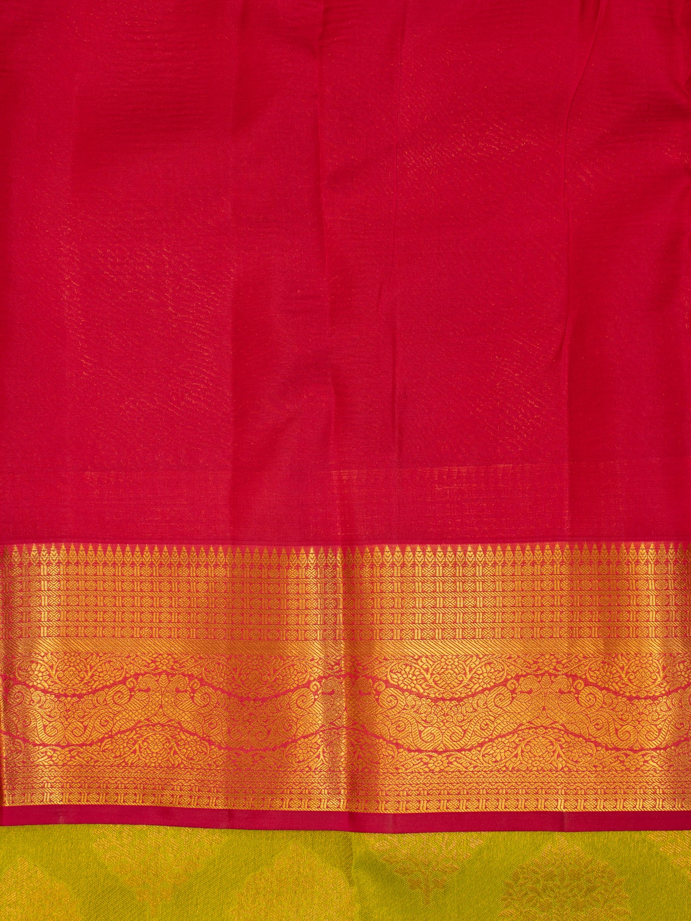 Leaf green and peach brocade Kanchipuram silk saree