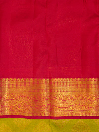 Leaf green and peach brocade Kanchipuram silk saree