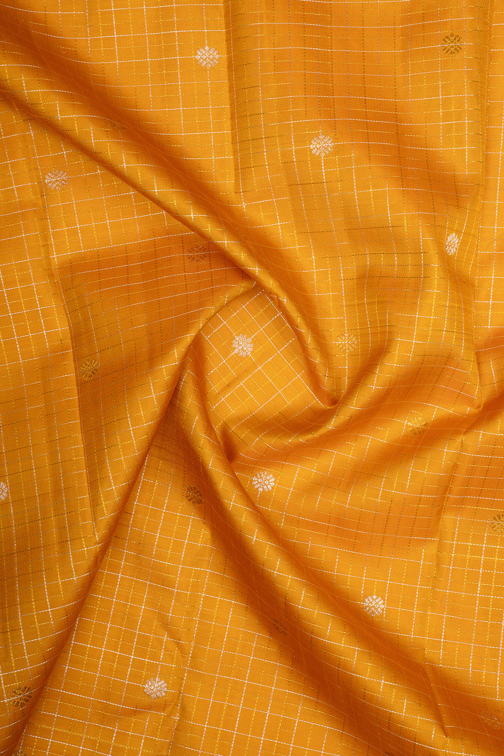 Mustard and Purple Zari Checks Traditional Pure Kanchipuram Silk Saree