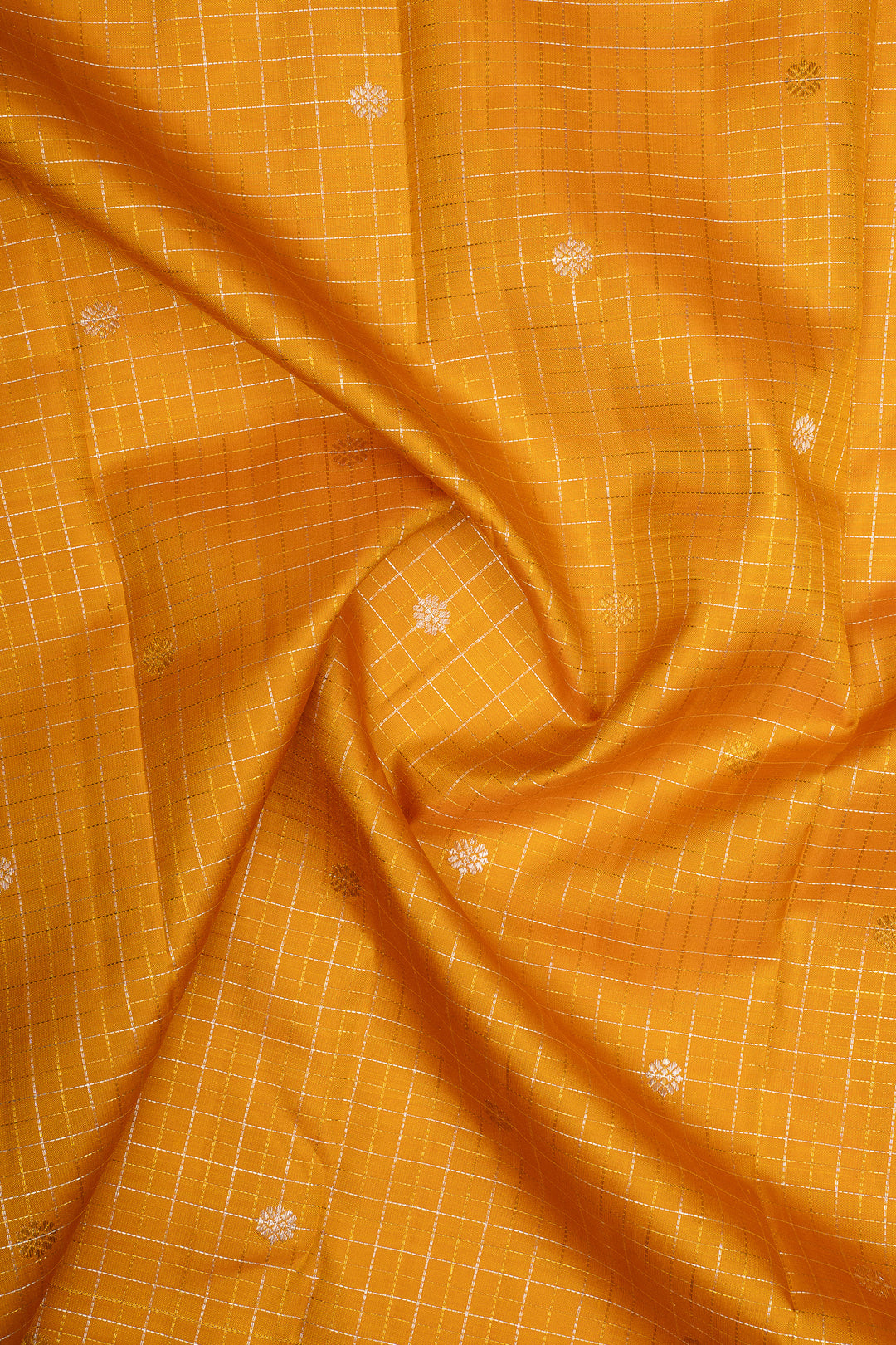 Mustard and Purple Zari Checks Traditional Pure Kanchipuram Silk Saree