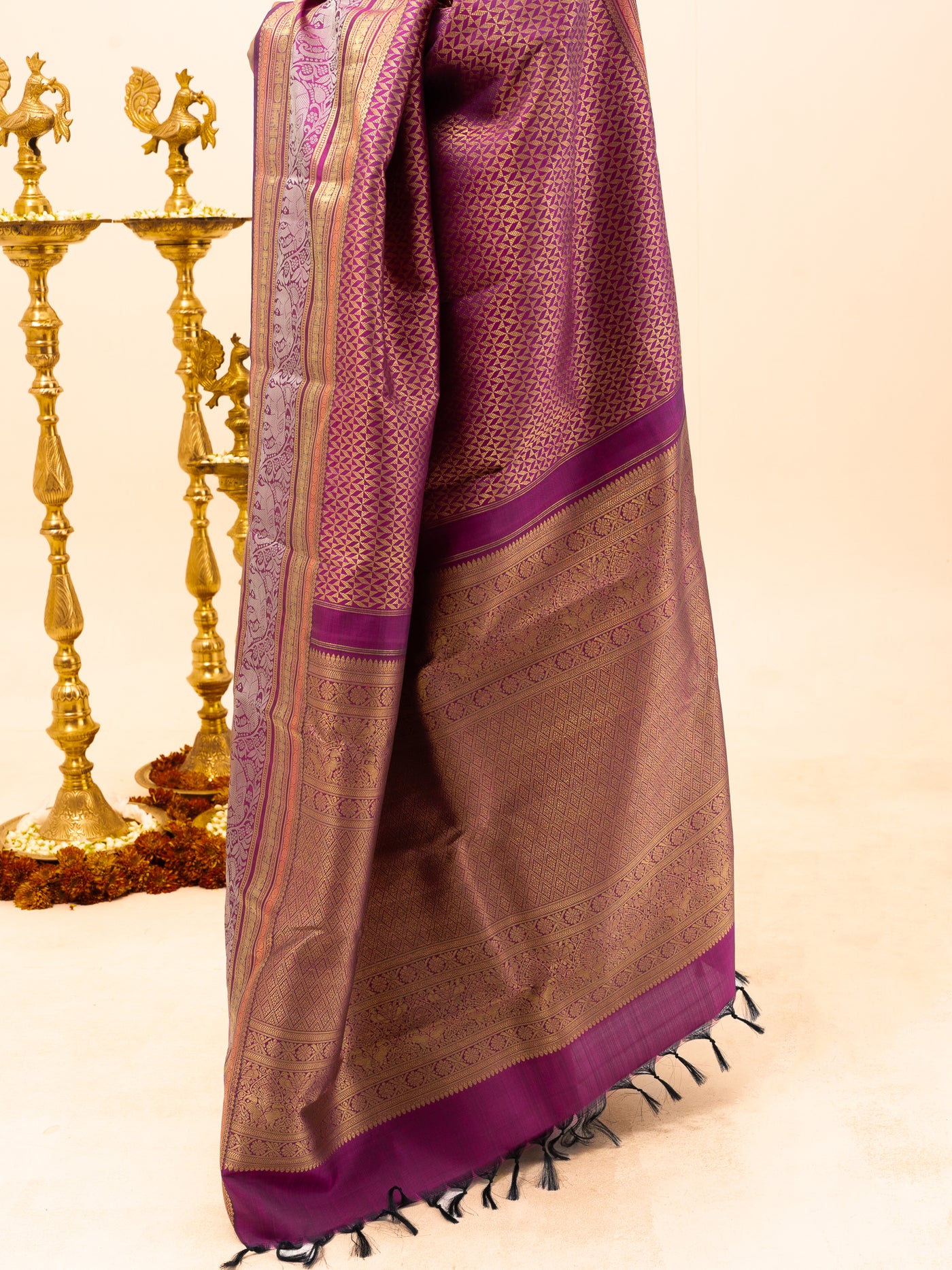 Magenta Diamond Brocade Pure Kanchipuram Silk Saree