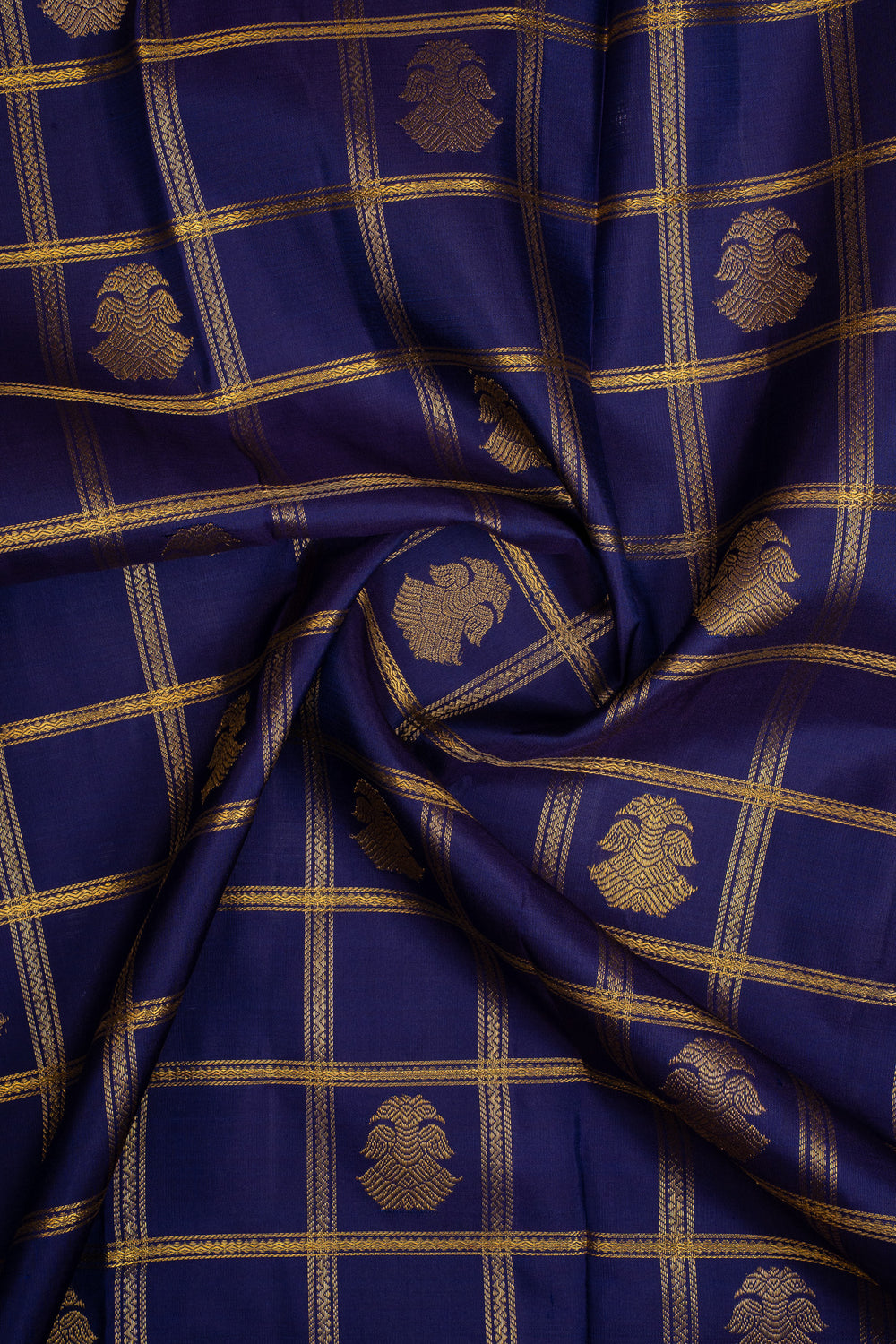 MS Blue and Lotus Pink Iruthalaipakshi Checks Pure Kanchipuram Silk Saree