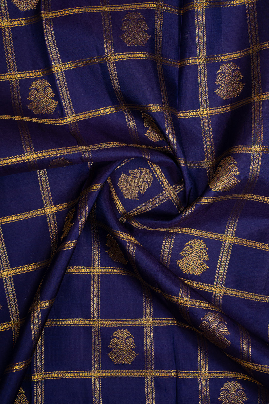 MS Blue and Lotus Pink Iruthalaipakshi Checks Pure Kanchipuram Silk Saree