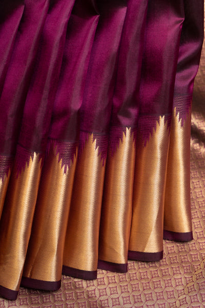 Purple and Gold Temple Border Pure Kanchipuram Silk Saree - Clio Silks