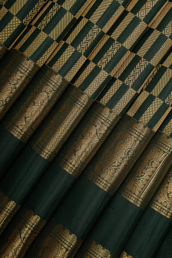Bottle Green Brocade Pure Kanchipuram Silk Saree