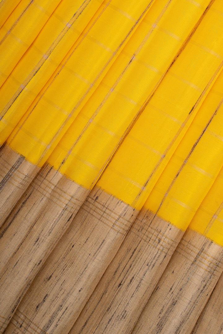 Yellow and Beige Pure Dupion Kanchipuram Silk Saree