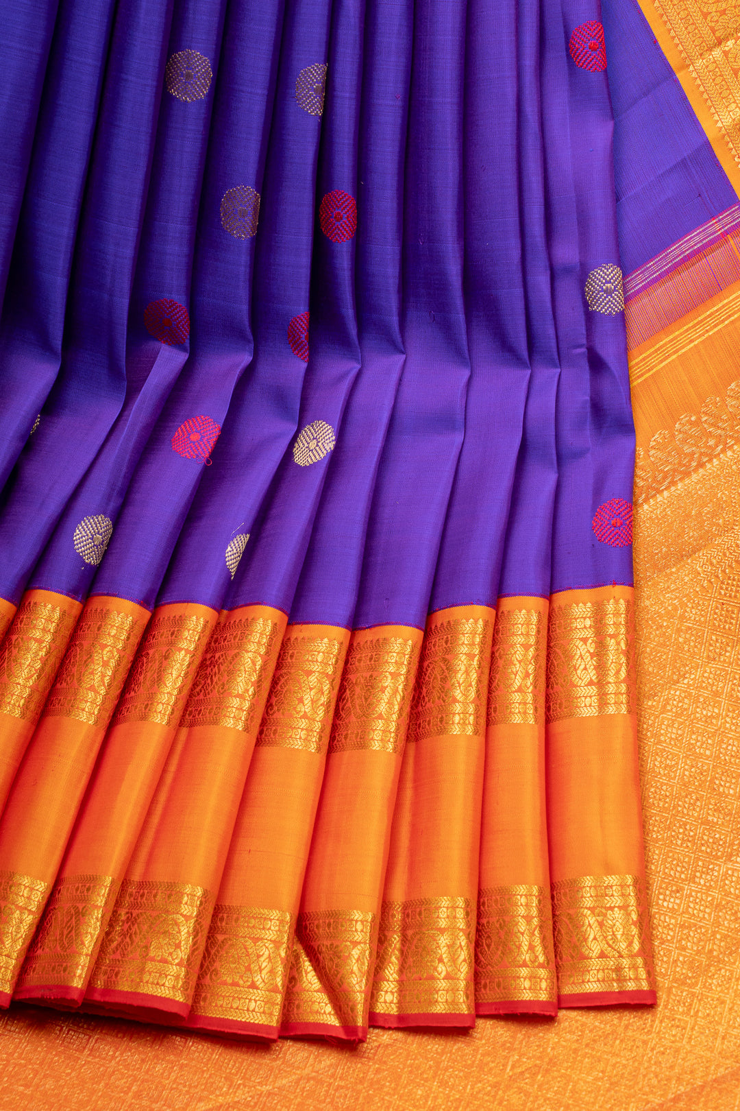 Purple & Rust Orange Thread Buttis Pure Kanchipuram Silk Saree