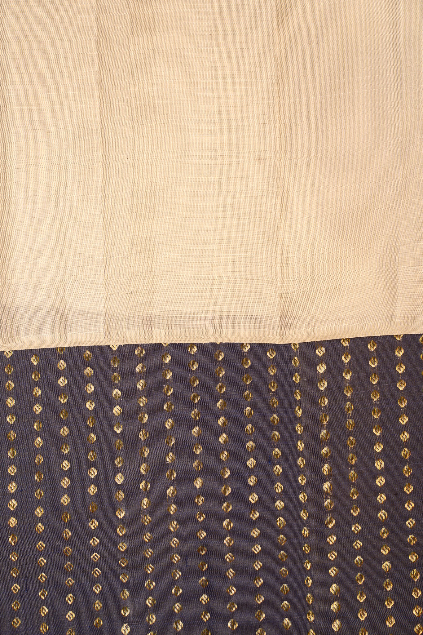 Navy Blue and Ivory Borderless Pure Kanchipuram Silk Saree - Clio Silks