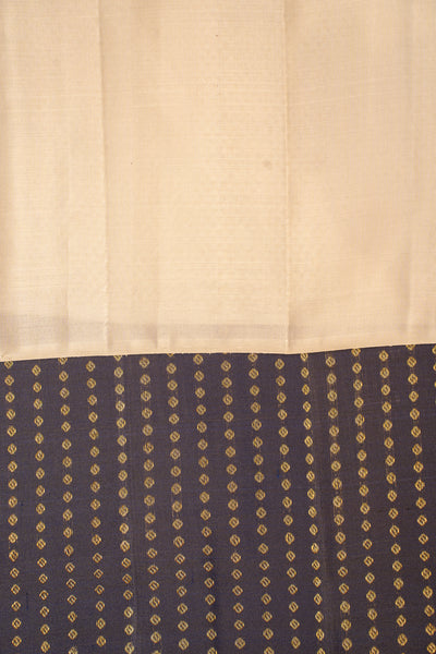 Navy Blue and Ivory Borderless Pure Kanchipuram Silk Saree - Clio Silks