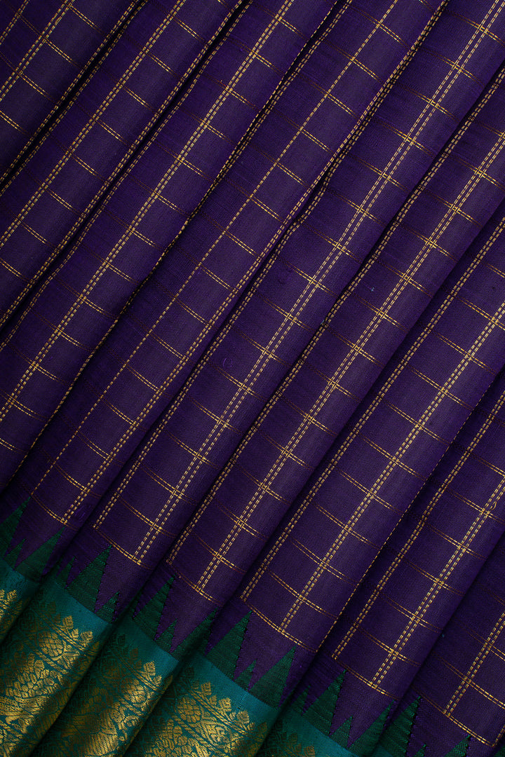 Purple Zari Checks Pure Kanchipuram Silk Saree