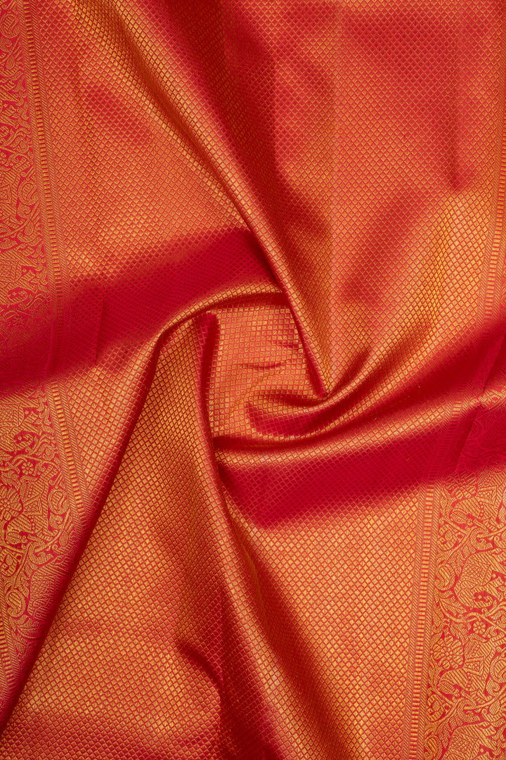 Baby Pink and Red Traditional Pure Kanchipuram Silk Saree
