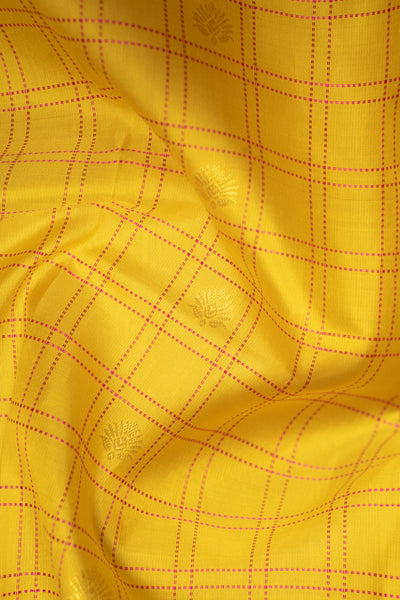 Yellow and Magenta Muthukattam Pure Kanchipuram Silk Saree - Clio Silks