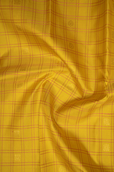 Yellow and Magenta Muthukattam Pure Kanchipuram Silk Saree - Clio Silks