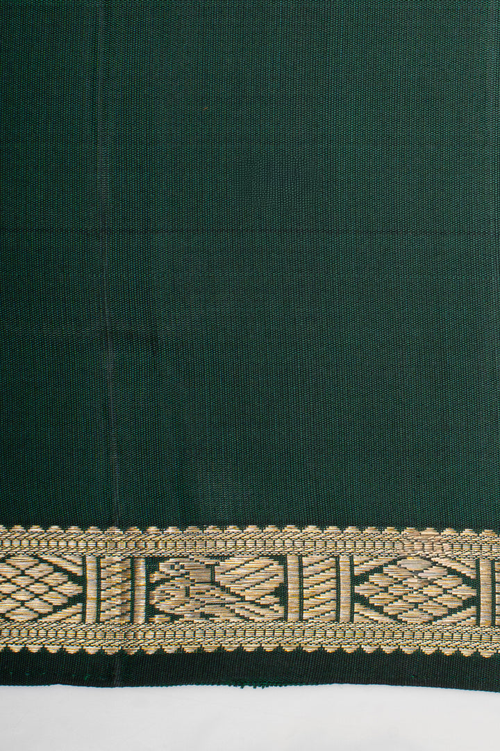 Bottle Green Peacock Zari Pure Kanchipuram Silk Saree